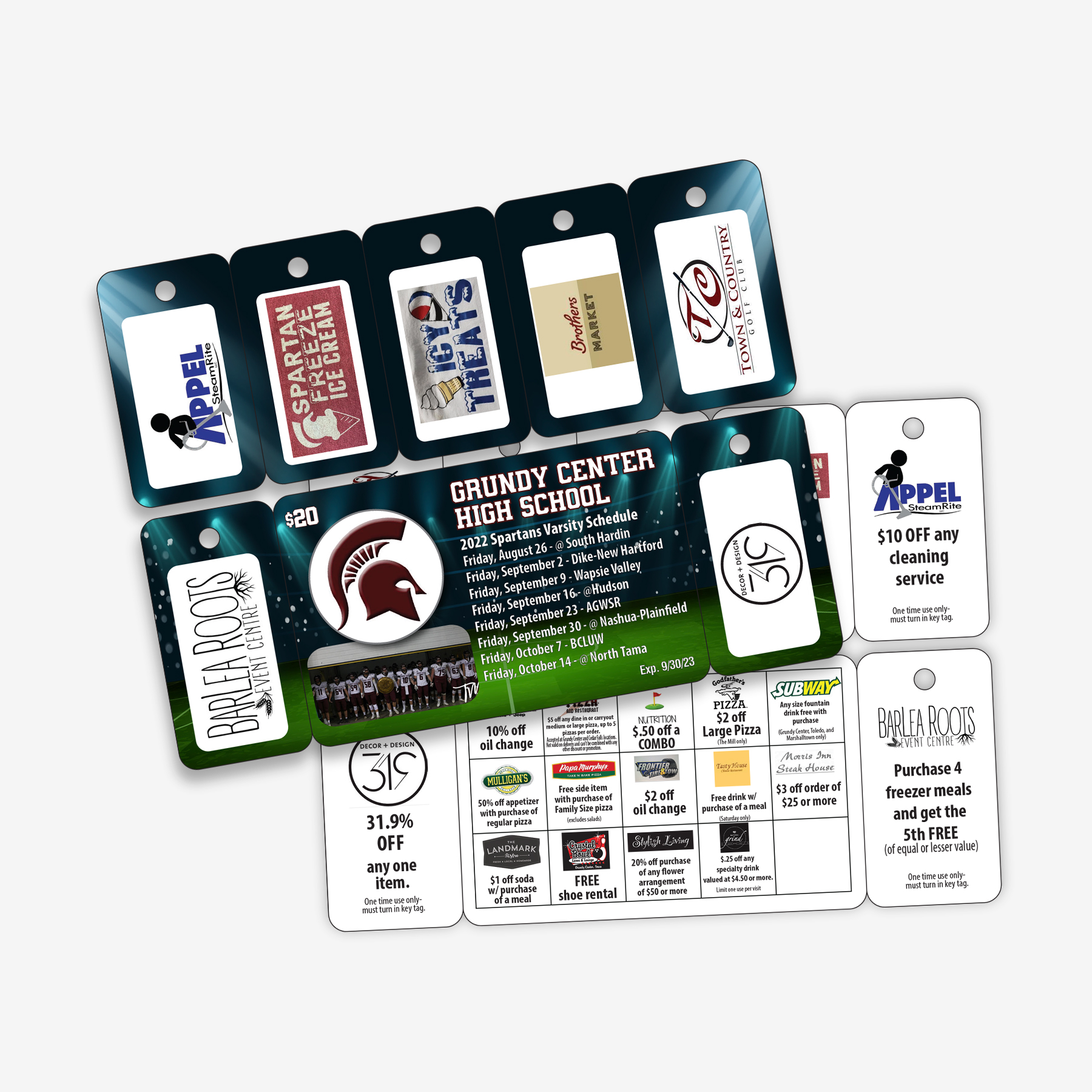 Plastic Card with 7 Key Tags